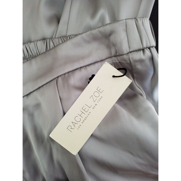 Rachel Zoe Silver Satin Pleated Pants Elastic Waist Pockets Size 4 NWT - Picture 6 of 8